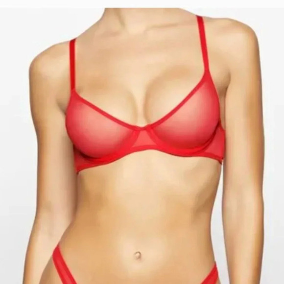 SKIMS ULTRA FINE‎ MESH UNDERWIRE SCOOP BRA Poppy size 44A Color SOLD OUT - Picture 8 of 9